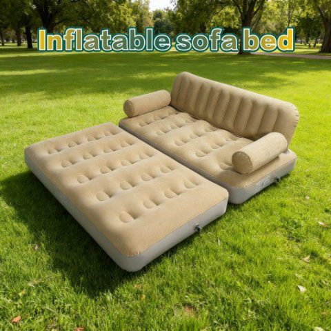 Portable 2-Person Inflatable Folding Sofa Bed – Waterproof Flocked PVC for Outdoor Camping & Indoor Use