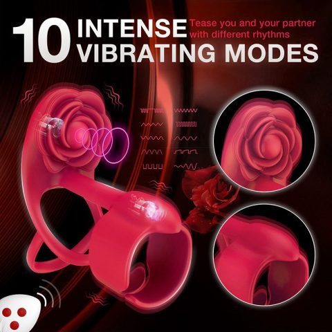 APP Controlled Rose Vibrating Cock Ring | 10 Modes Anti-Falling Male Pleasure Toy | Silicone Delay Ring for Couples
