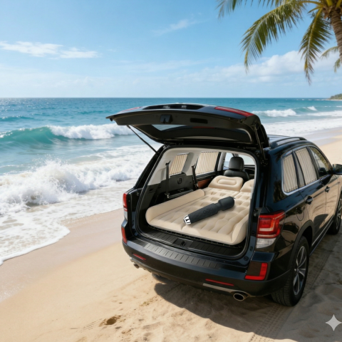 Car Travel Premium Luxury Intimate Bundle | XL SUV Mattress + XL Privacy Shades + Car Massage Cushion + Care Kit