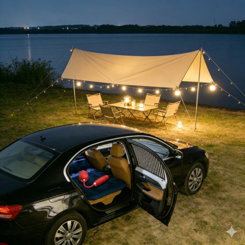 Car Travel Starter Intimate Bundle | Universal Car Mattress + Full Privacy Shade Set + Discreet Care Kit